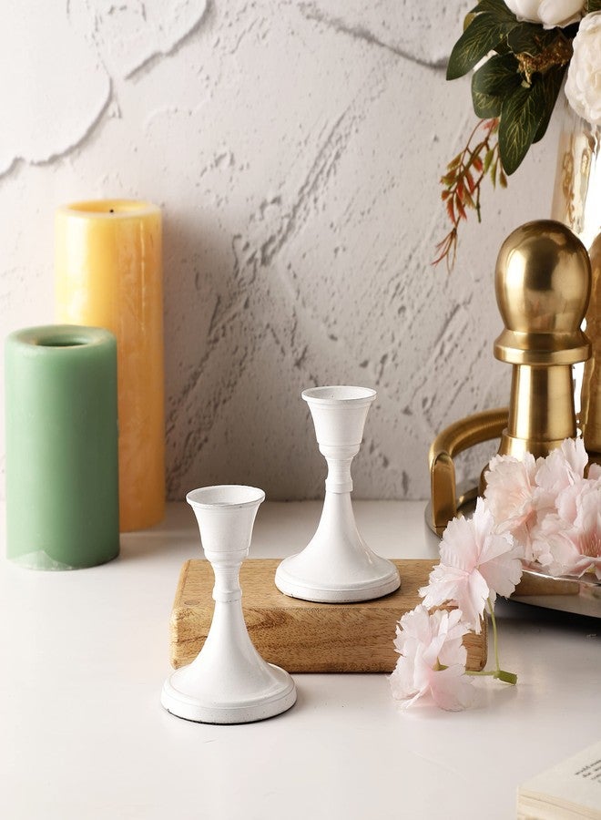 فوي دروب طقم حامل شموع أبيض من قطعتين من VOIDROP. طقم حامل شموع أبيض من قطعتين. شموع مدببة مزخرفة لحوامل الشموع. - Image 3